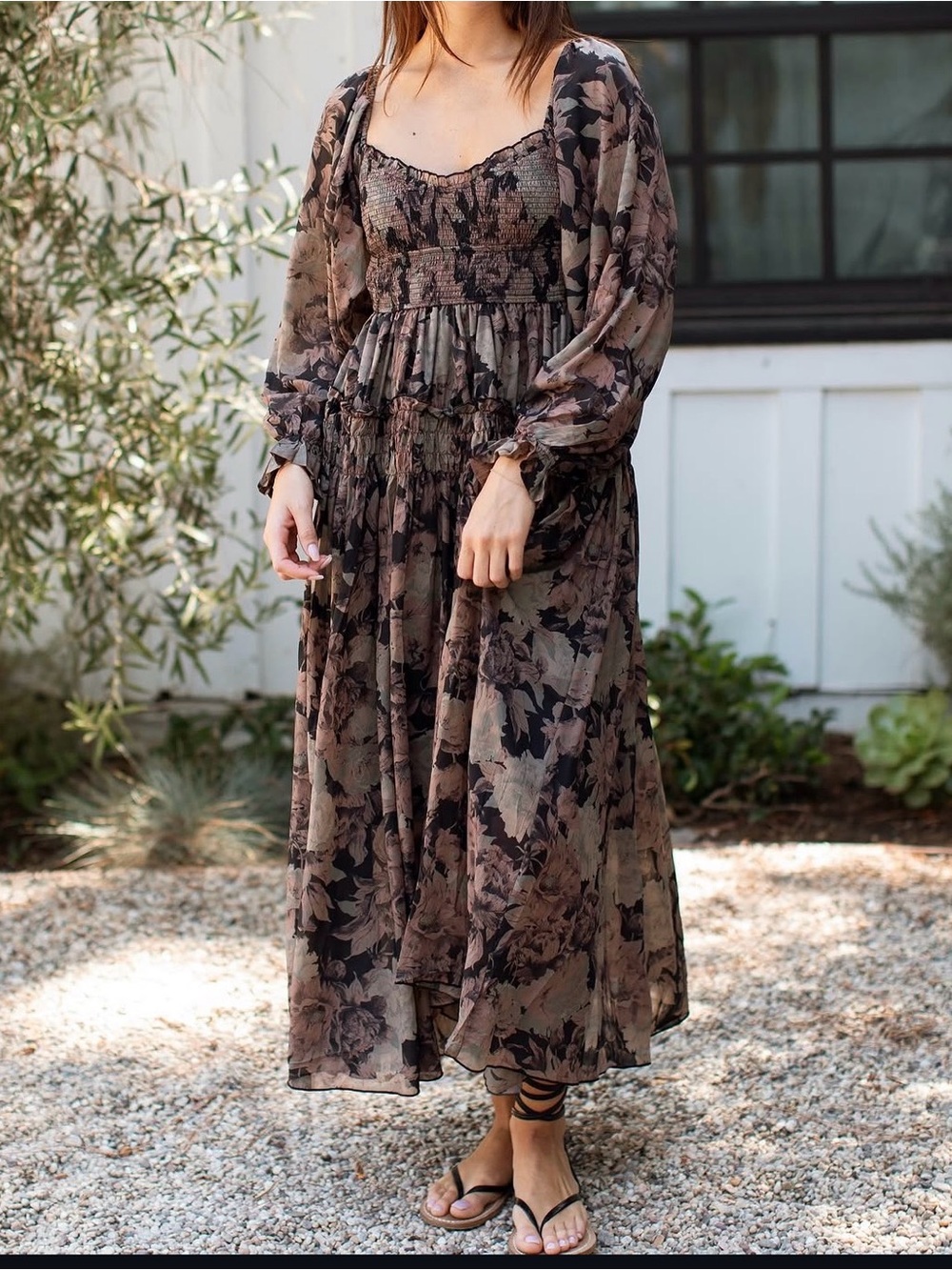 Carly Jean Los Angeles Floral Maxi Dress in Brown and Black